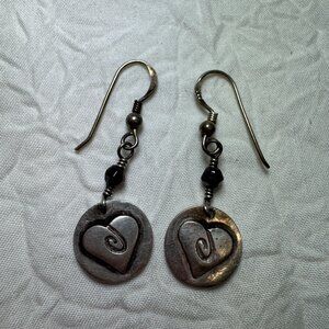 Handcrafted 925 Silver Love Heart Dangle Earrings With Beads Double sided